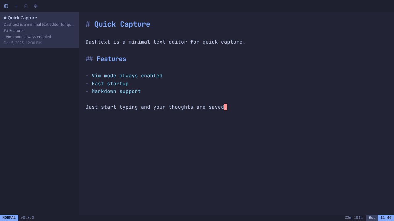 DashText editor with markdown content